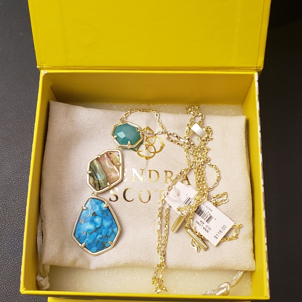 NWT Kendra Scott Nina Long Mixed Blue Pendant Necklace